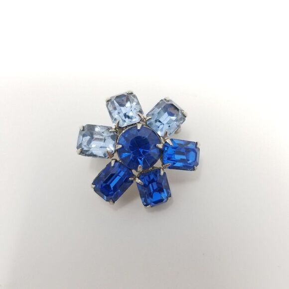 Vintage Blue Rhinestone Cluster Flower Shaped Brooch, Starburst, Retro Estate - Picture 5 of 5